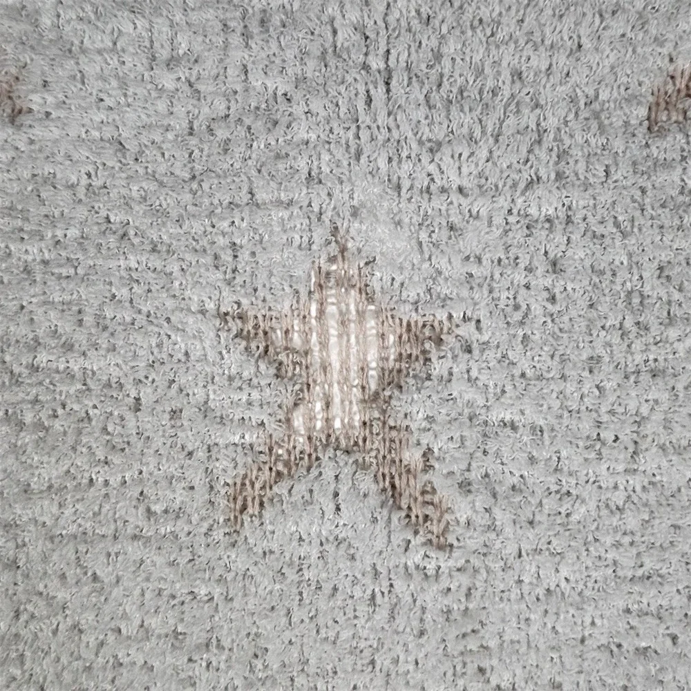 POL Sweater Womens Size L Gray Beige‎ Star Print Eyelash Knit Crewneck